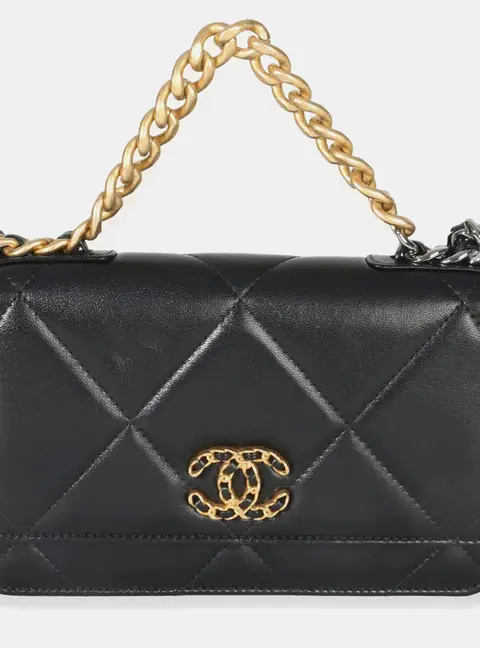 Chanel 19 Wallet On Chain Black Lambskin Leather Wallet On Chain Bag