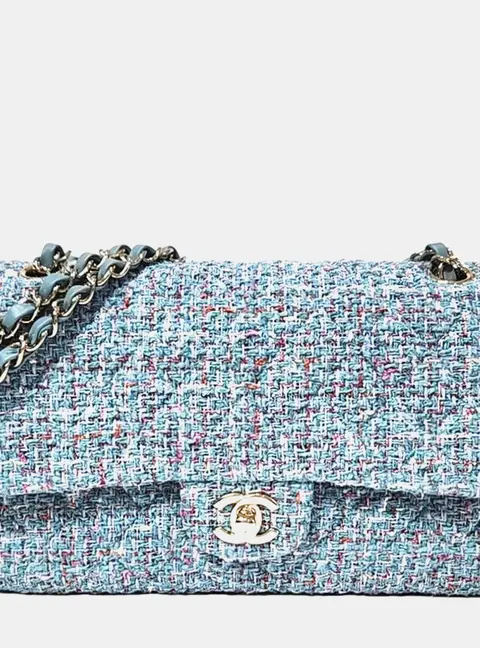 Chanel Classic Medium Blue Tweed Shoulder Bag