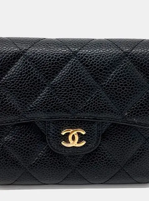 Chanel Flap Wallet Black Caviar Leather Wallet Bag