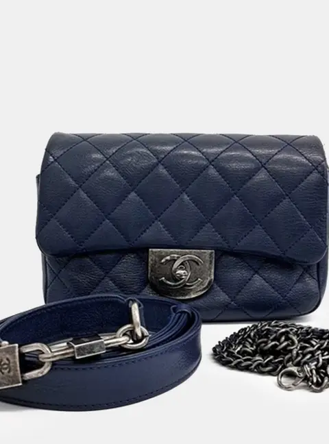 Chanel Quilted Blue Leather Crossbody Bag