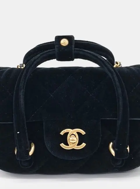 Chanel Black Velvet Chain Tote Bag