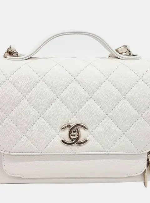 Chanel Business Affinity Mini White Grained Calfskin Leather Shoulder Bag