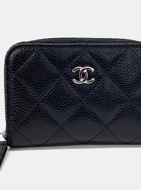 Chanel Quilted Black Caviar Leather Wallet Bag