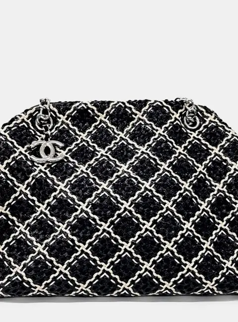 Chanel Timeless Jumbo Black Woven Fabric Leather Shoulder Bag