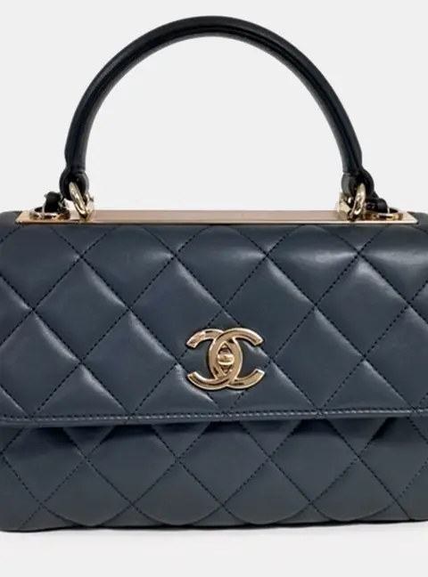 Chanel Trendy CC Small Black Quilted Lambskin Leather Top Handle Bag
