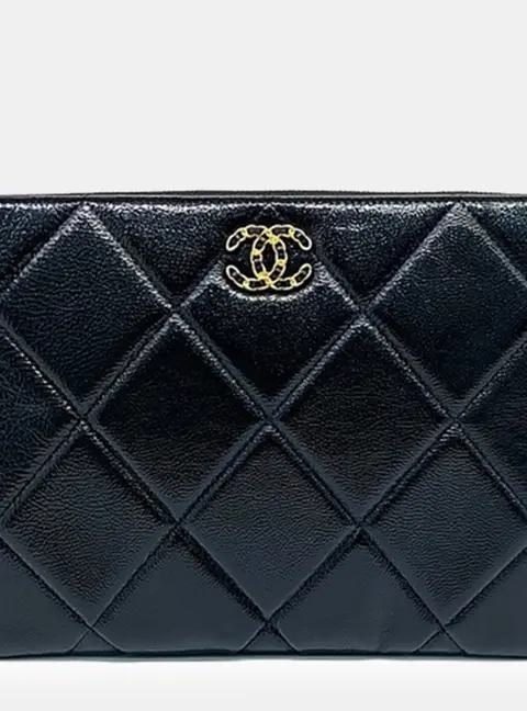 Chanel 19 Medium Black Crinkled Calfskin Leather Clutch Bag