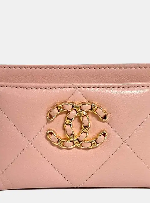 Chanel 19 Card Holder Pink Lambskin Leather Card Holder Bag