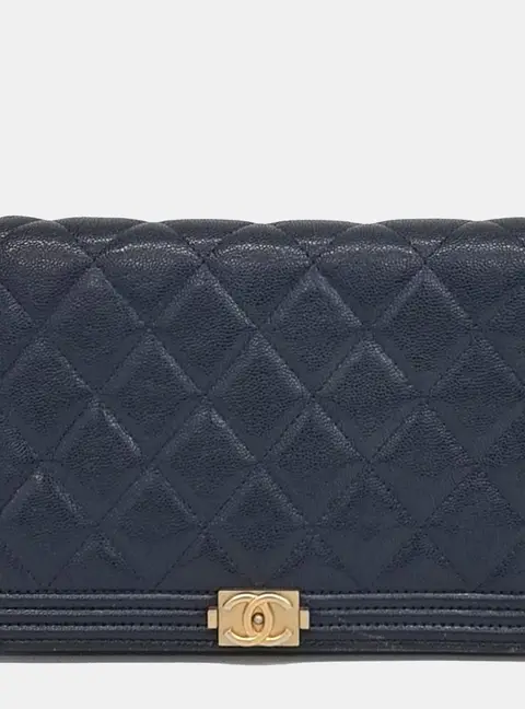 Chanel Boy Small Navy Blue Caviar Leather Wallet On Chain Bag