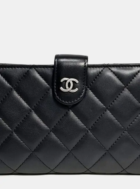 Chanel CC Compact Medium Black Lambskin Leather Wallet Bag