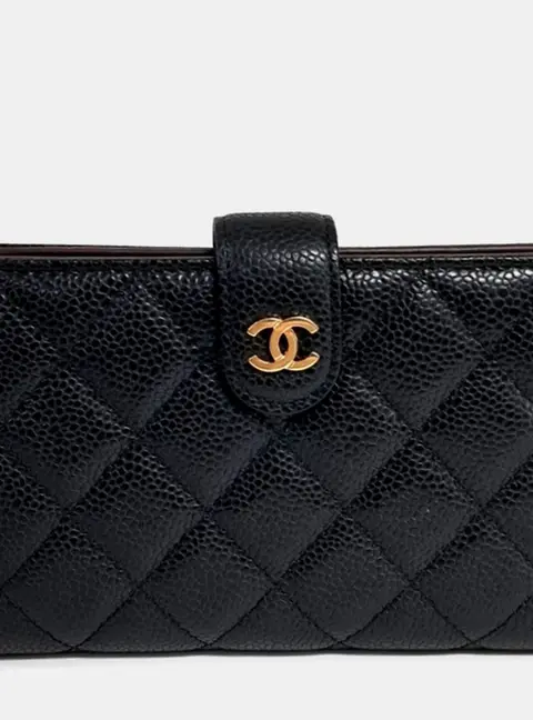 Chanel Quilted Black Caviar Leather Wallet Bag
