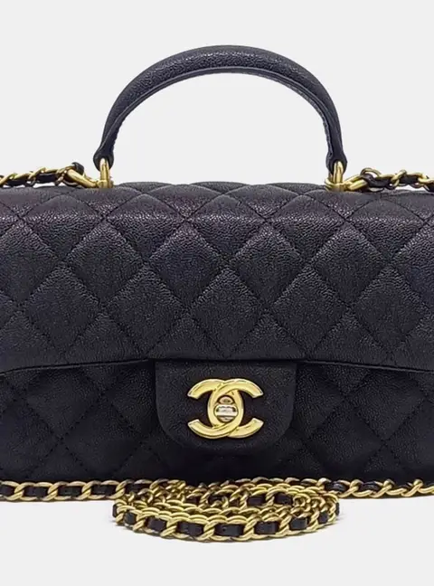 Chanel New Mini Black Caviar Leather Top Handle Crossbody Bag