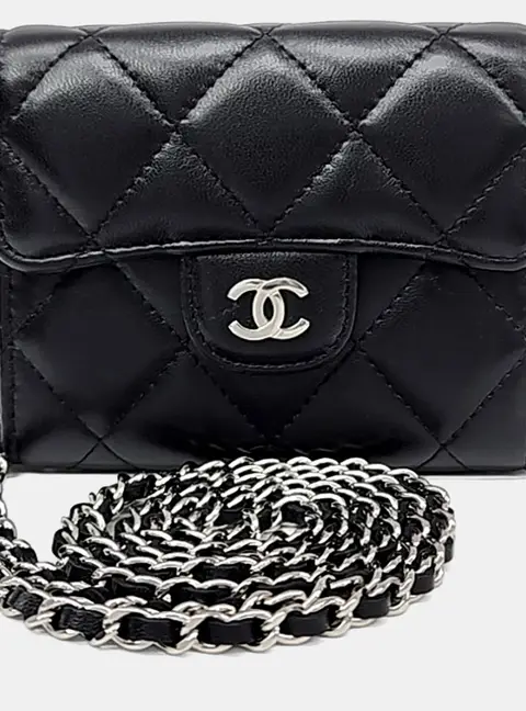 Chanel Chain Black Quilted Leather Card Holder Bag