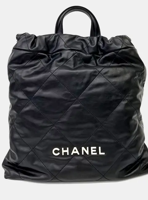 Chanel 22 Large Black Calfskin Leather Backpack Bag