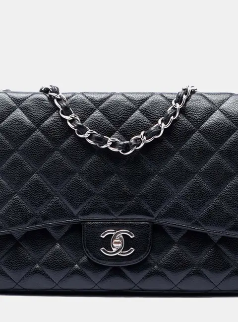 Chanel Classic Jumbo Black Caviar Leather Single Flap Bag