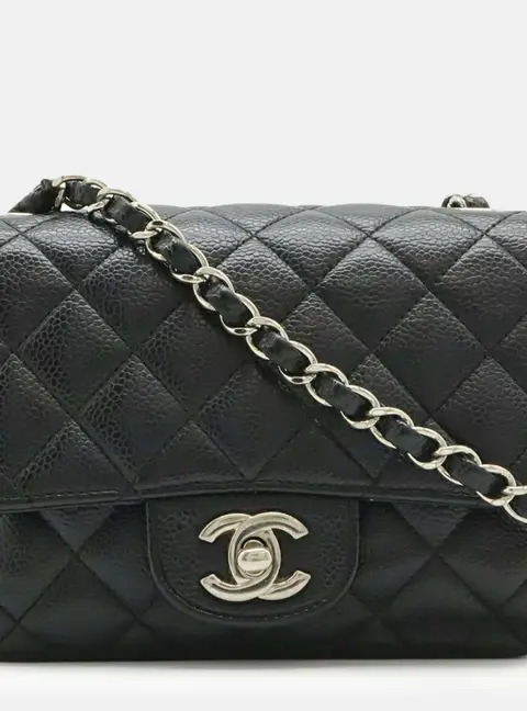 Chanel Matelasse Coco Mark Mini Black Caviar Leather Flap Bag