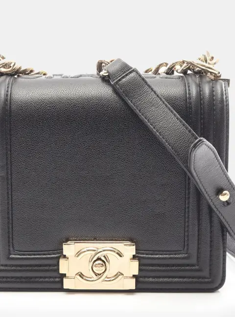Chanel Boy Black Caviar Grained Calfskin Leather Shoulder Bag