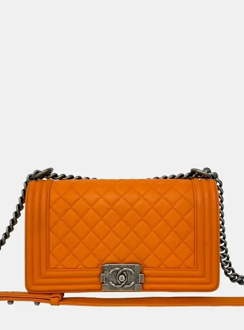 Chanel Boy Orange Leather Shoulder Bag