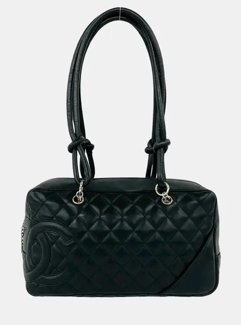 Chanel Cambon Line Coco Mark Black Leather Semi-Shoulder Bag
