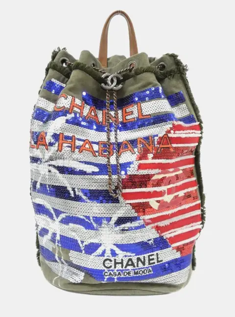 Chanel Cubano Trip Red/ White/Blue Sequin and Canvas Backpack Bag
