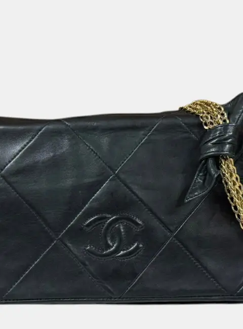 Chanel Diamond CC Black Lambskin Leather Shoulder Bag