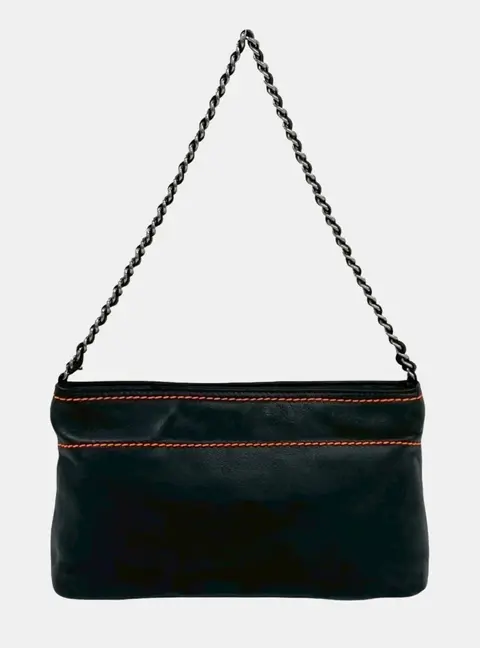 Chanel Vintage Black Lambskin Leather Semi-Shoulder Bag