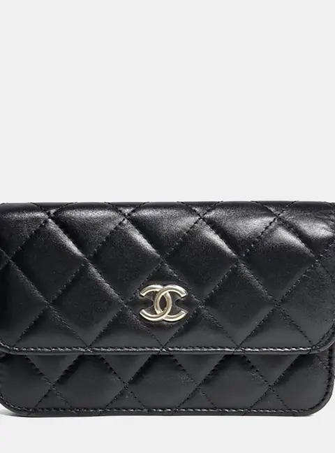 Chanel Mini Black Lambskin Leather Pearl Strap Crossbody Bag