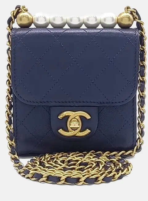 Chanel Multicolor Leather Pearl Chain Mini Crossbody Bag