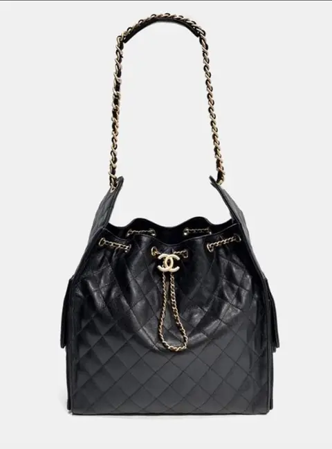 Chanel Drawstring Medium Black Caviar Leather Shoulder Bag