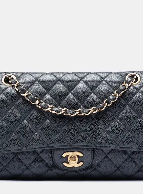 Chanel Classic Medium Black Caviar Leather Double Flap Bag
