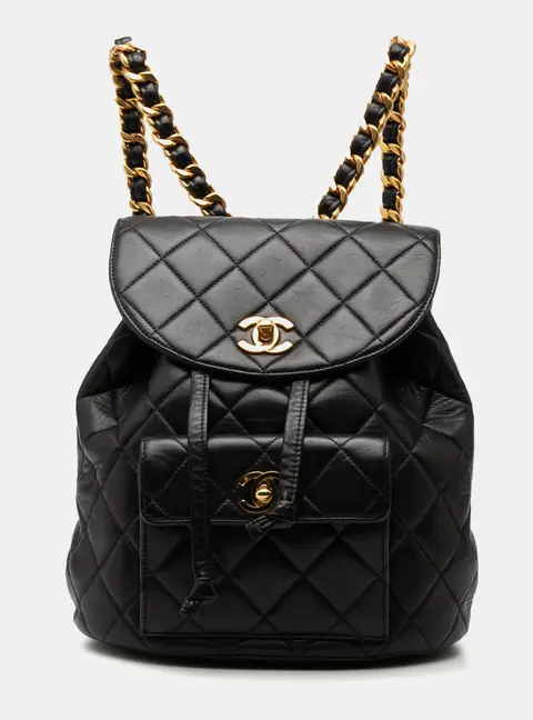 Chanel Duma Medium Black Lambskin Leather Backpack Bag