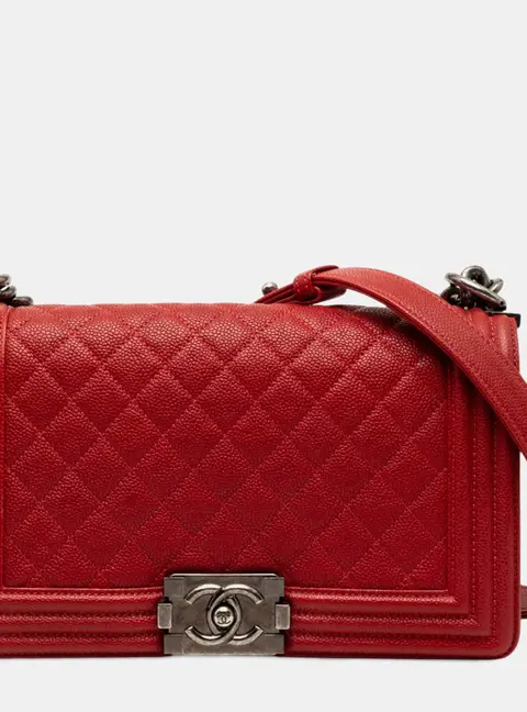 Chanel Boy Old Medium Red Caviar Leather Flap Bag