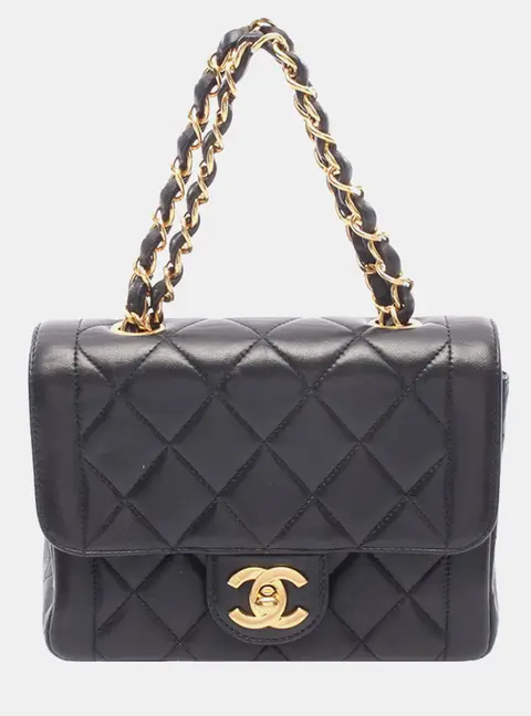 Chanel Mini CC Single Flap Black Lambskin Leather Top Handle Bag