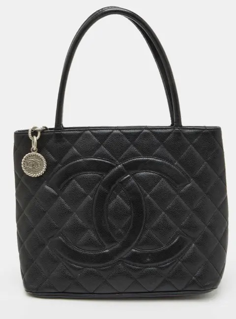 Chanel Medallion Black Quilted Caviar Leather Tote