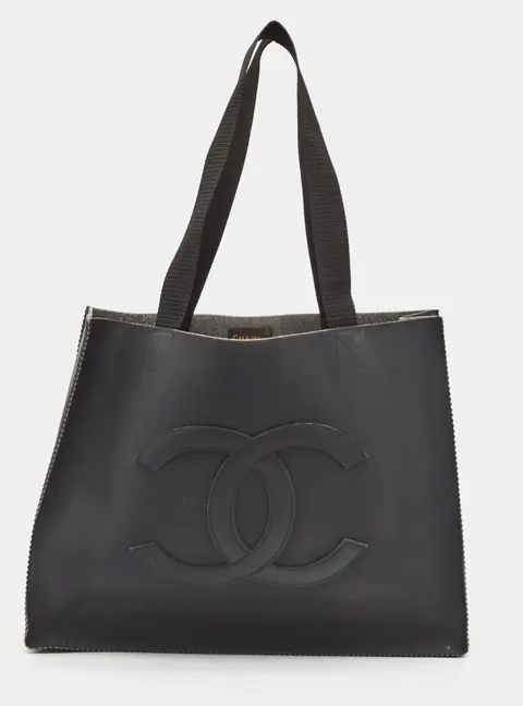 Chanel Coco Mark Black Rubber Shopper Tote