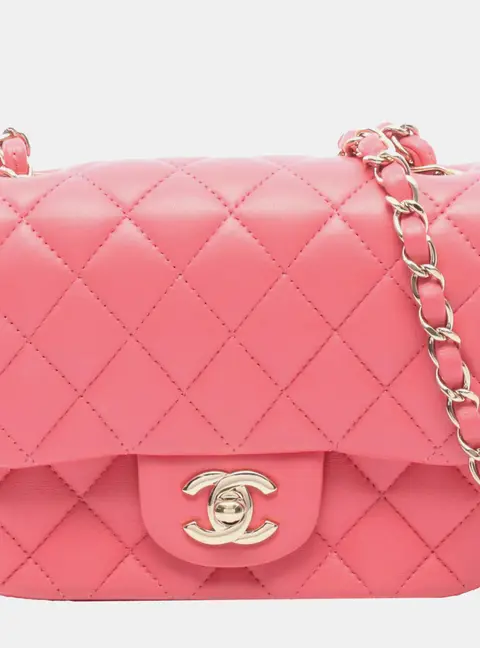 Chanel Mini Square Classic Pink Lambskin Leather Single Flap Bag
