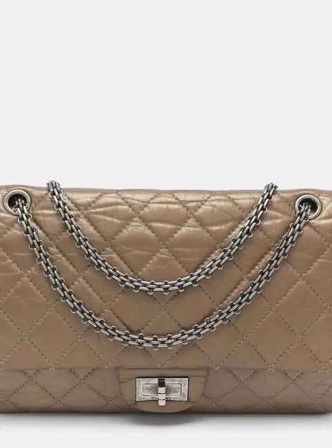 Chanel 2.55 Reissue 227 Metallic Beige Quilted Aged Leather Flap Bag
