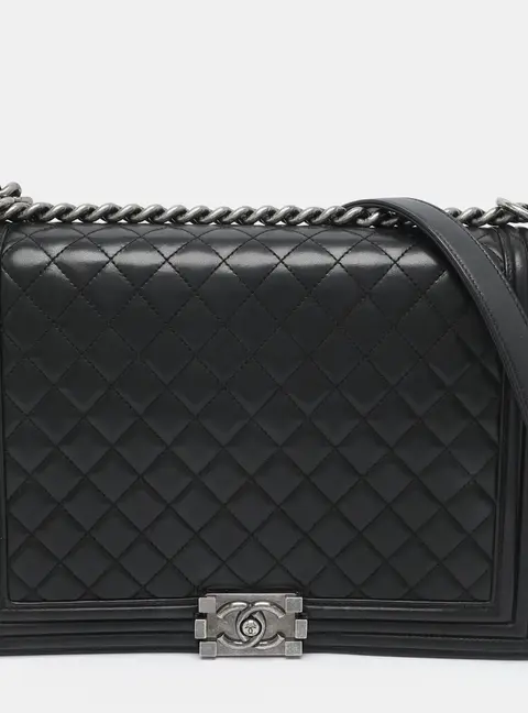 Chanel Boy Large Black Quilted Leather Flap Bag