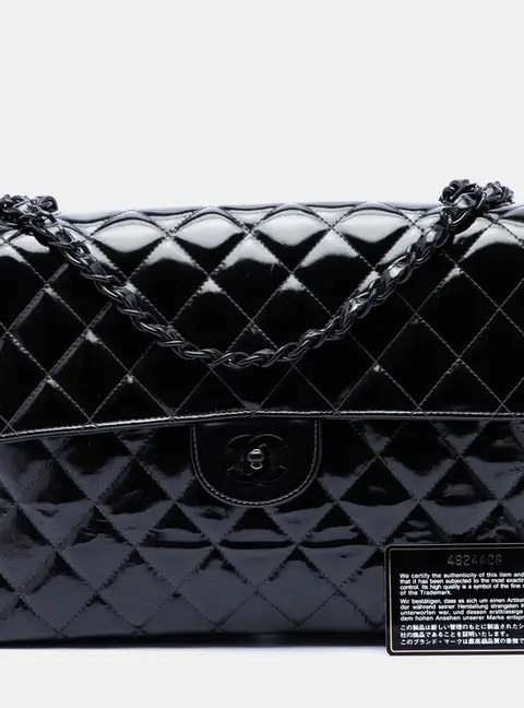 Chanel Classic Jumbo Black Patent Leather Single Flap Bag