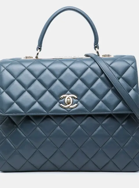 Chanel Trendy CC Large Blue Lambskin Leather Top Handle Bag