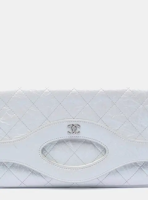 Chanel 31 White Iridescent Aged Calfskin Leather Clutch Bag