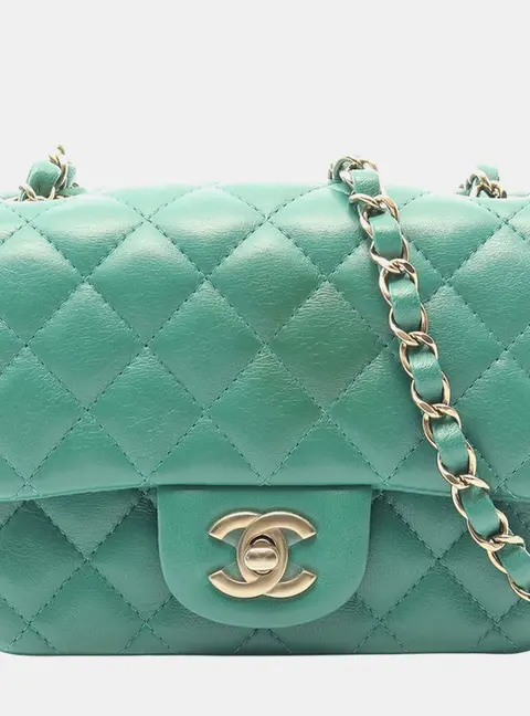 Chanel Classic Mini Square Green Lambskin Leather Flap Bag