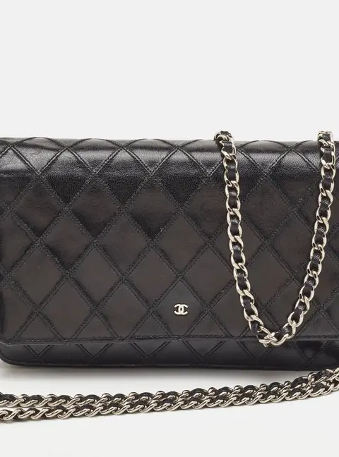 Chanel CC Black Quilted Leather Wallet On Chain