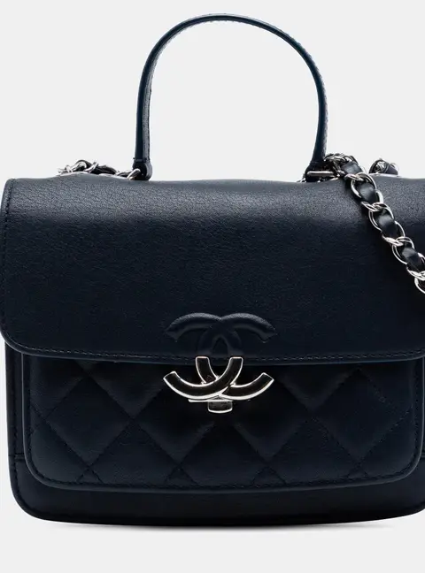 Chanel CC Box Small Dark Navy Blue Goatskin Leather Flap Bag