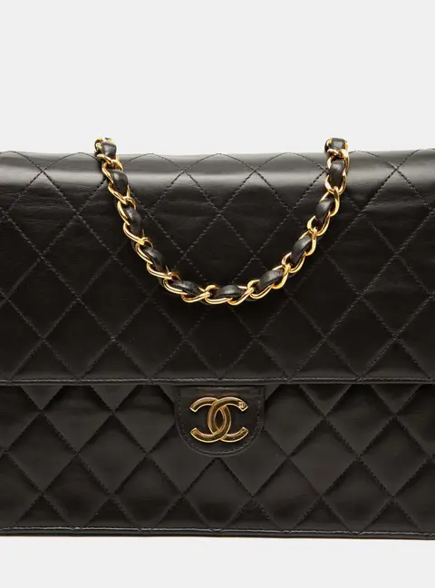 Chanel Medium Black Lambskin Leather Single Flap Bag