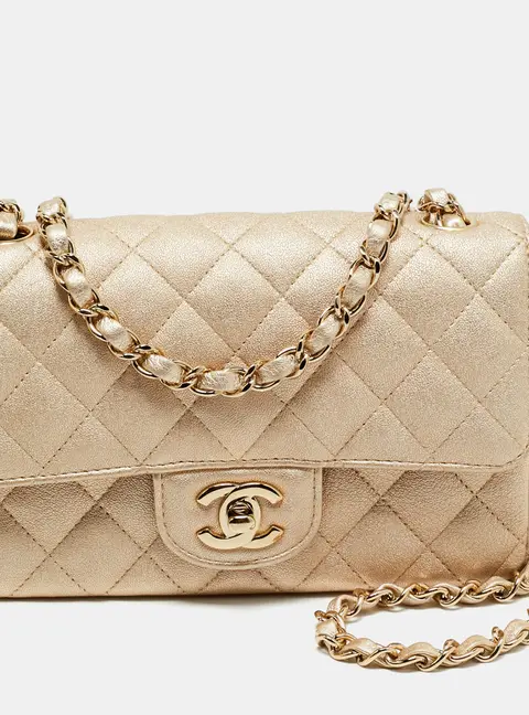 Chanel Single Classic Flap Mini Gold Quilted Leather Flap Bag