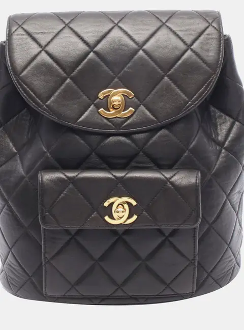 Chanel Duma Medium Black Lambskin Leather Backpack Bag