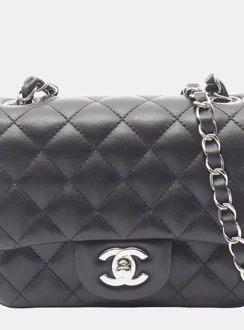 Chanel Mini Square Black Lambskin Leather Single Flap Bag