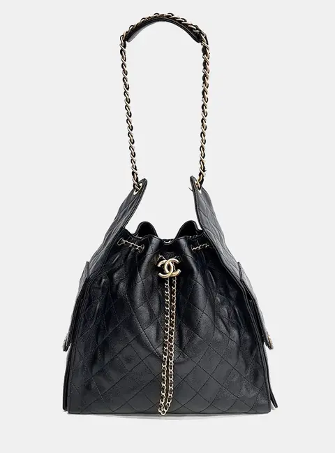 Chanel Trendy CC Drawstring Black Caviar Leather Bucket Bag