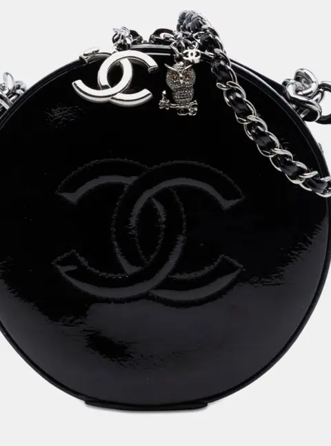 Chanel Black CC Patent Round as Earth Bag