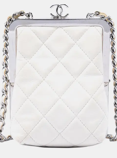 Chanel Evening White Lambskin Leather Clutch Bag